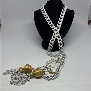 Mid Century, Made in Japan white chain lariat necklace